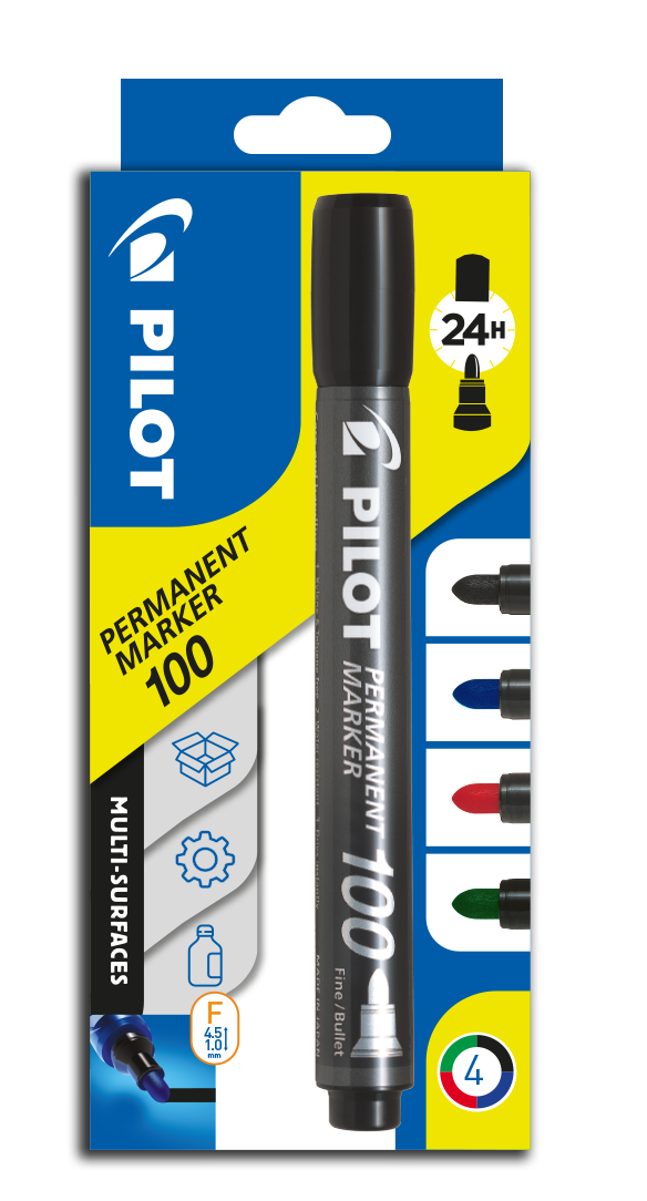 Märkpenna Permanent Marker 100 4 färger, Pilot