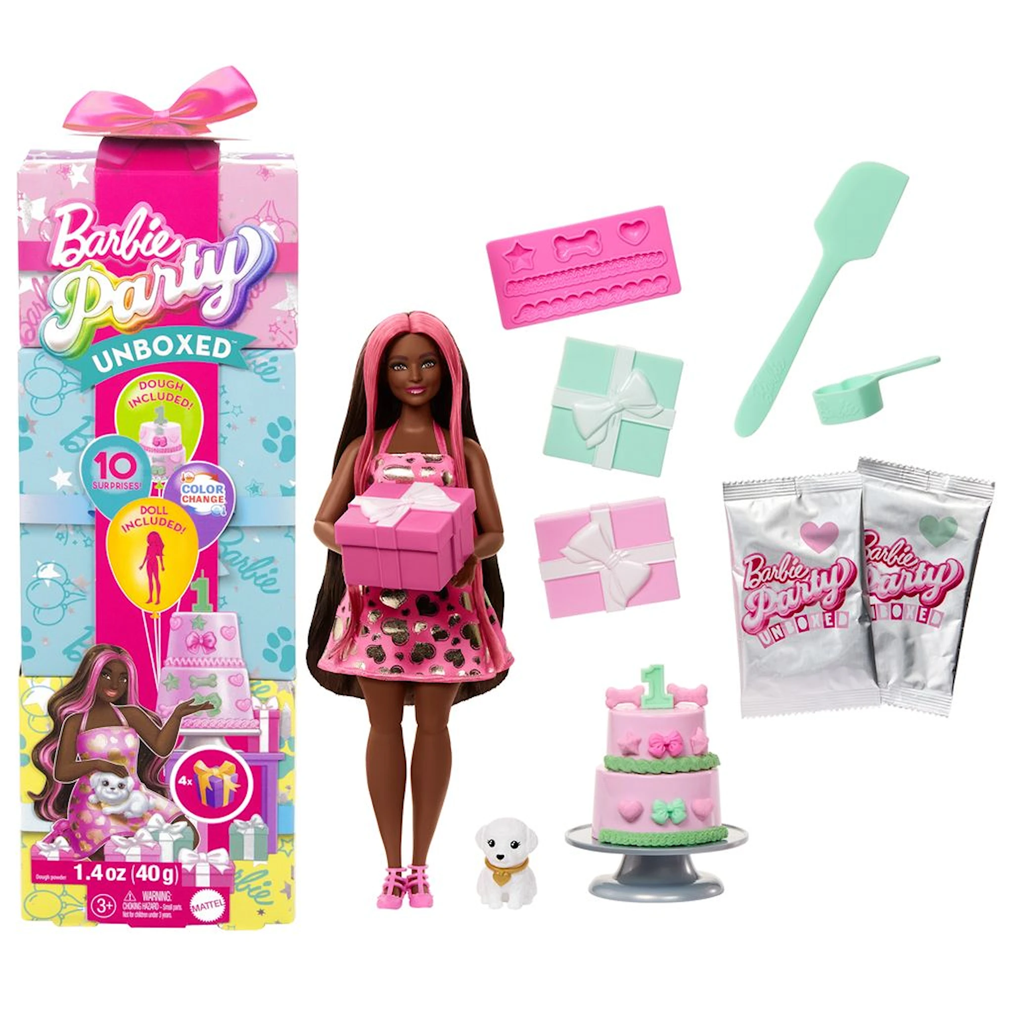 Produktbild för Barbie Party Unboxed Modedocka Mörkt/Rosa Hår