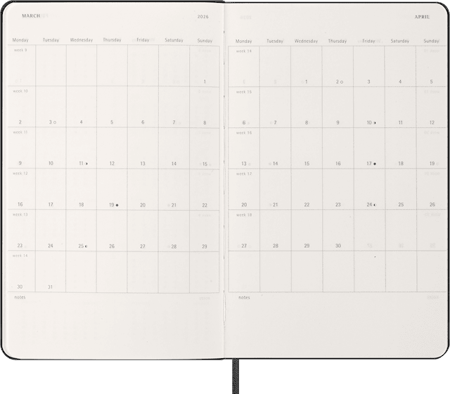 Tuotekuva 3 - Kalenteri 2026 Classic Hard 12M Week Note Large Musta Moleskine