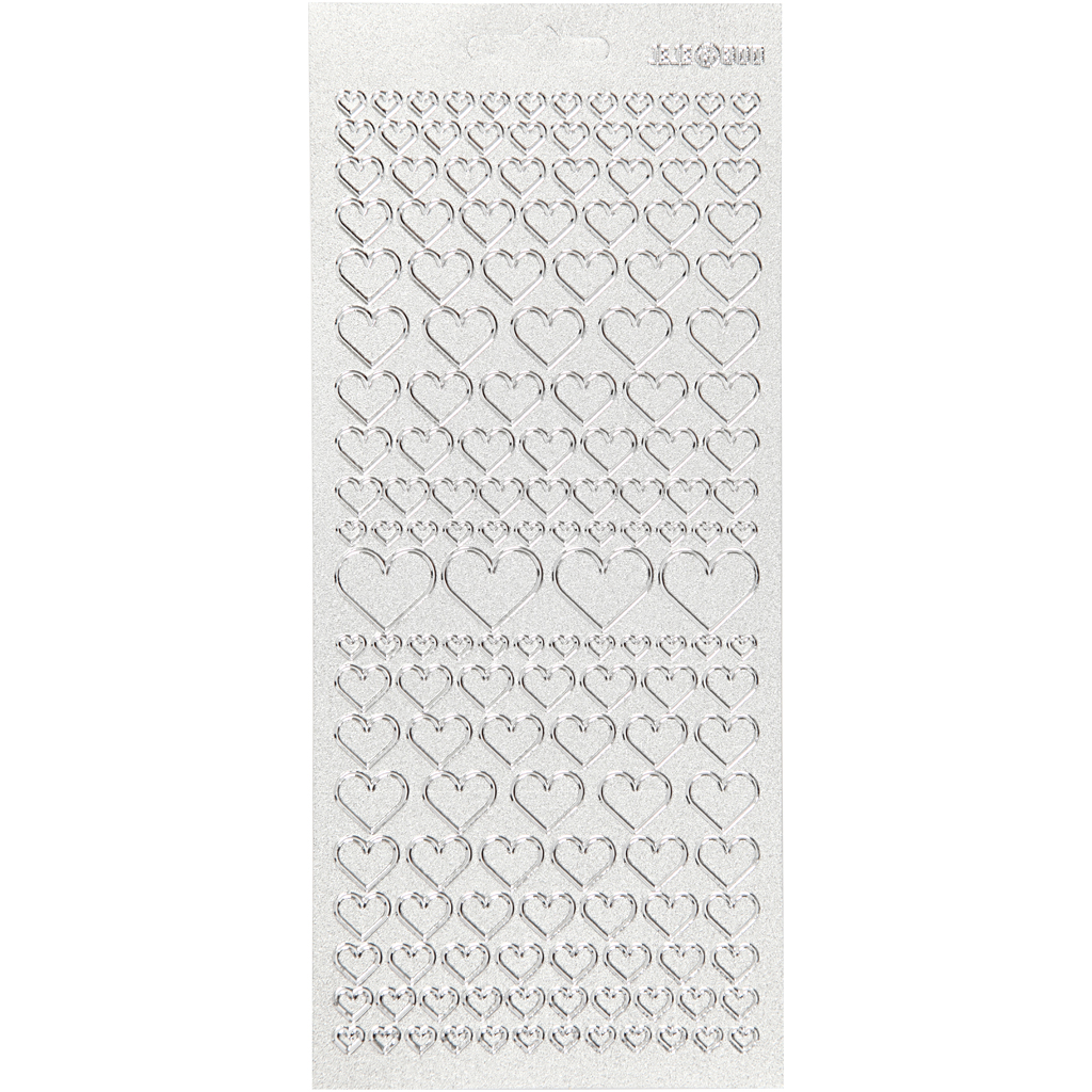 Stickers, hjärtan, ark 10x23 cm, silver, 1 ark