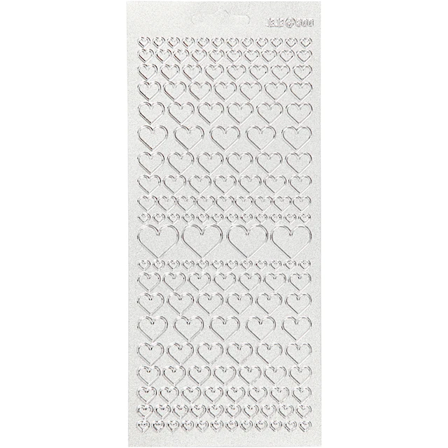 Stickers, hjärtan, ark 10x23 cm, silver, 1 ark