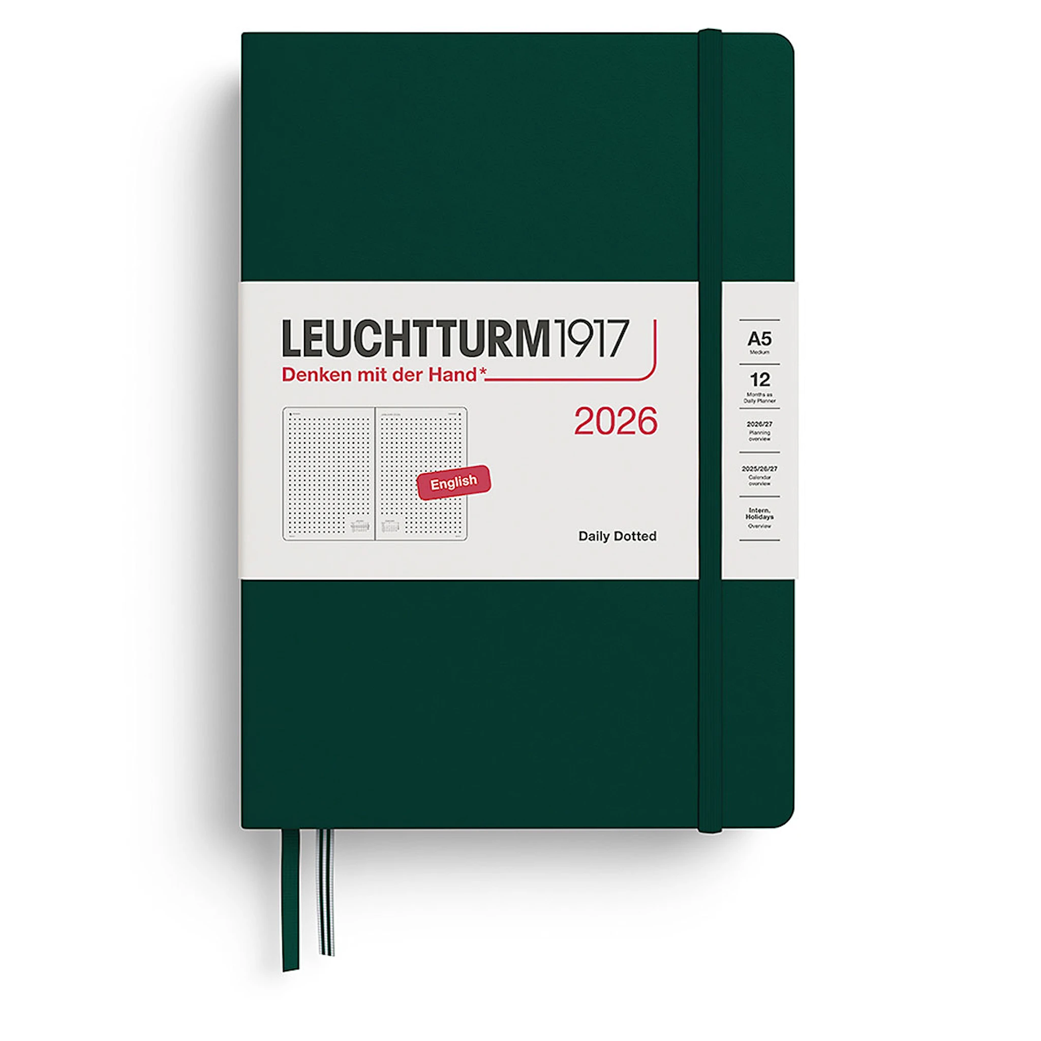 Tuotekuva ille Daily Planner 2026 A5 Dotted Forest Green Leuchtturm1917