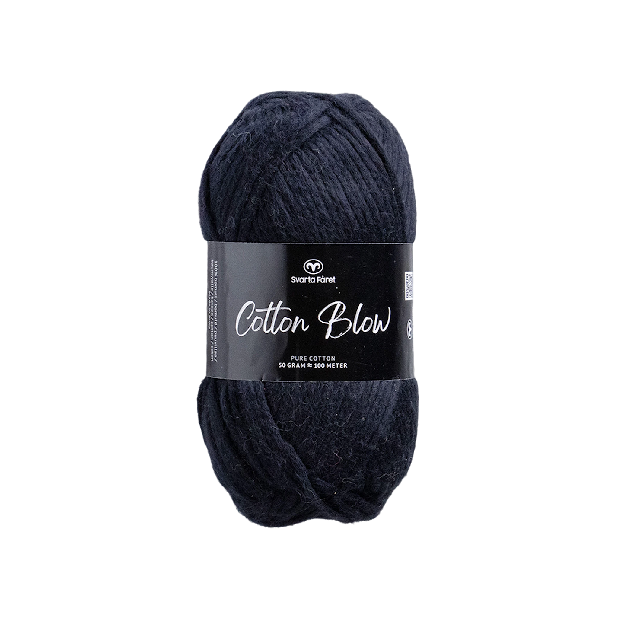Produktbild för Cotton Blow Bomullsgarn 50 g Pitch Black 000 Svarta Fåret