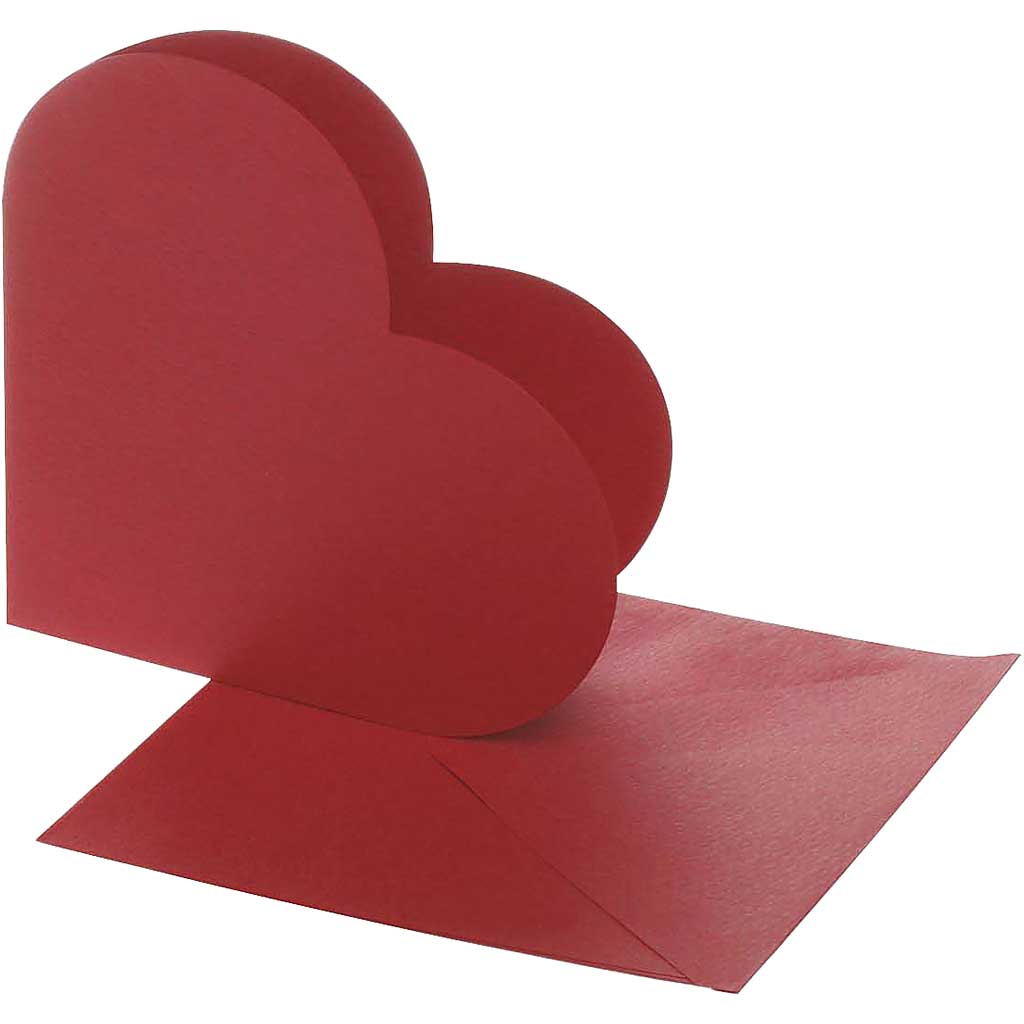 Vykort Hj&auml;rtformat R&ouml;tt 12,5x12,5 cm med kuvert 10-pack