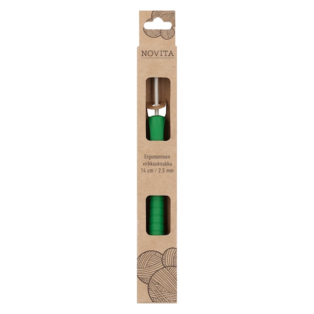 Tuotekuva 1 - Ergonominen Virkkuukoukku 14 cm 2.50 mm vihreä Novita