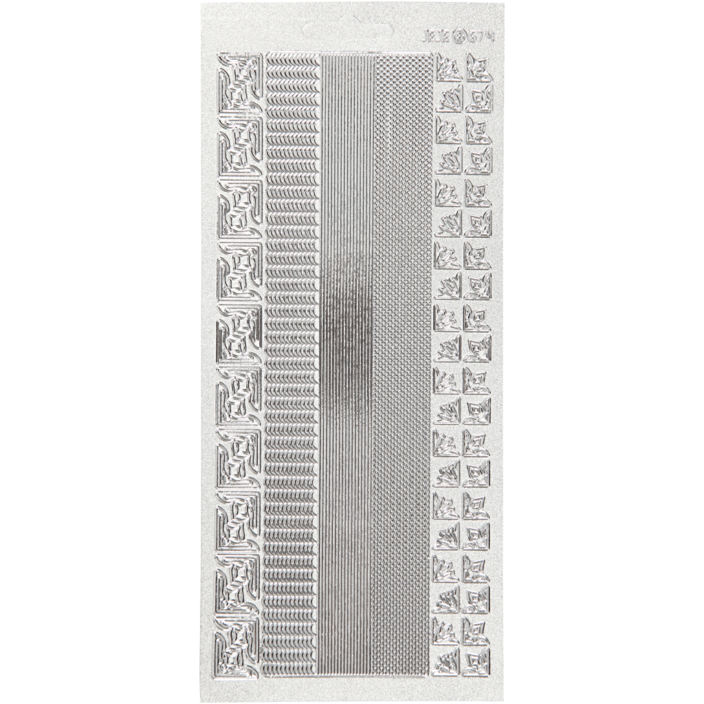 Stickers, bårder, ark 10x23 cm, silver, 1 ark