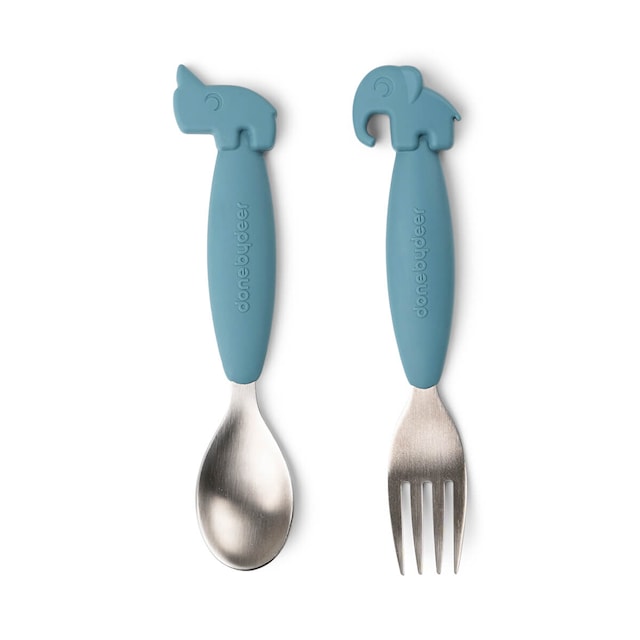 Tuotekuva 1 - Done by Deer Easy-grip spoon and fork set Deer friends Blue