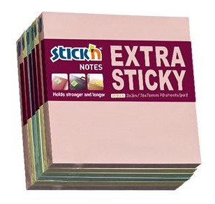 Notisblock Extra Sticky Pastell 76x76 90 blad 6-pack