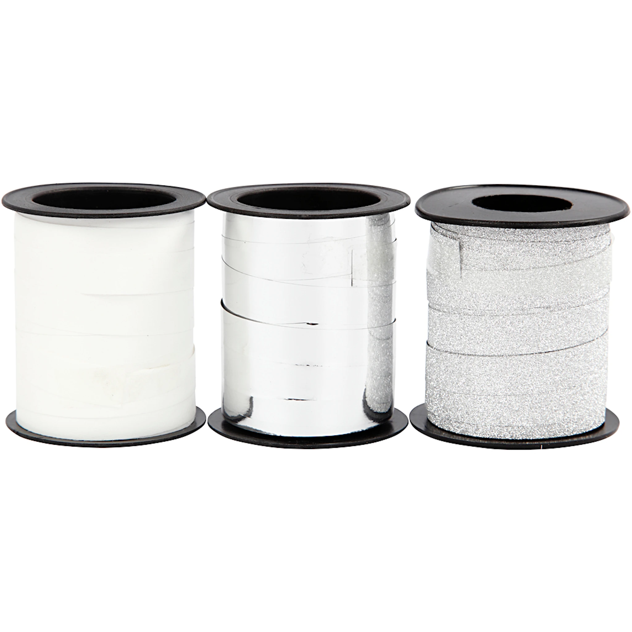 Produktbild för Presentsnören, B: 10 mm, silver, silverglitter, vit, 3x15 m/ 1 förp.