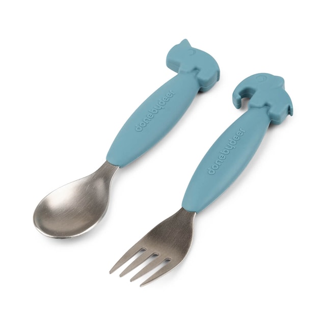 Tuotekuva 2 - Done by Deer Easy-grip spoon and fork set Deer friends Blue