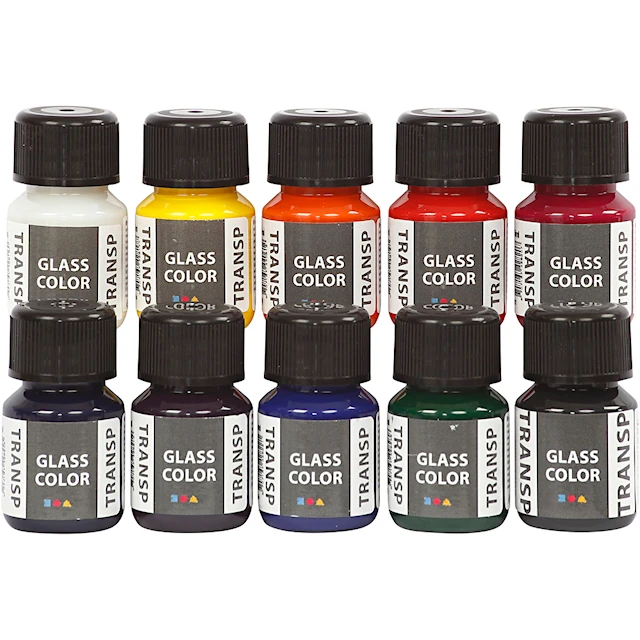 Glass Color Transparent lasimaalilajitelma, värilajitelma, 300 ml, 10x30 ml/ 1 pkt