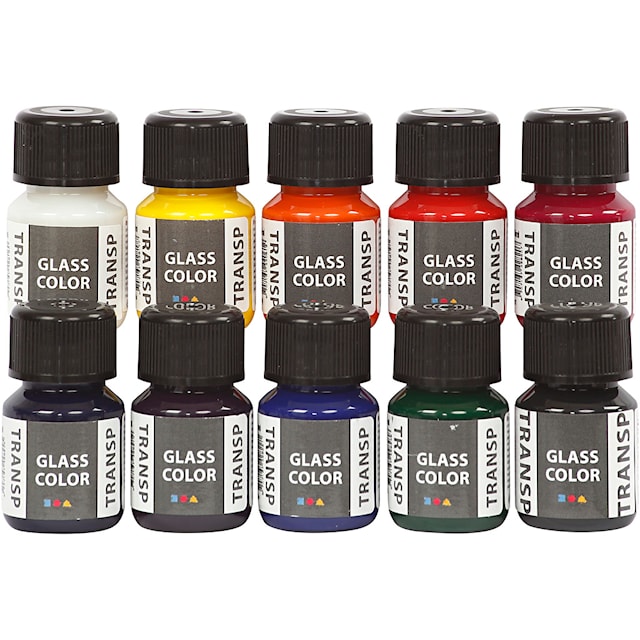 Produktbilde 1 for Glass Color Transparent, ass. farger, 300 ml, 10x30 ml/ 1 pk.