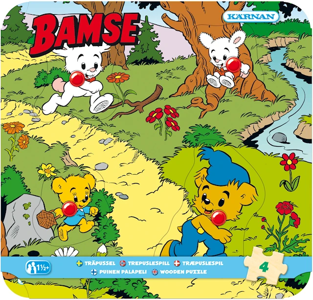 Bamse metsässä Nuppipalapeli puusta 4 palaa Kärnan