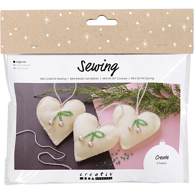 DIY Julpyssel Hjärtan i filt off-white Creativ Company
