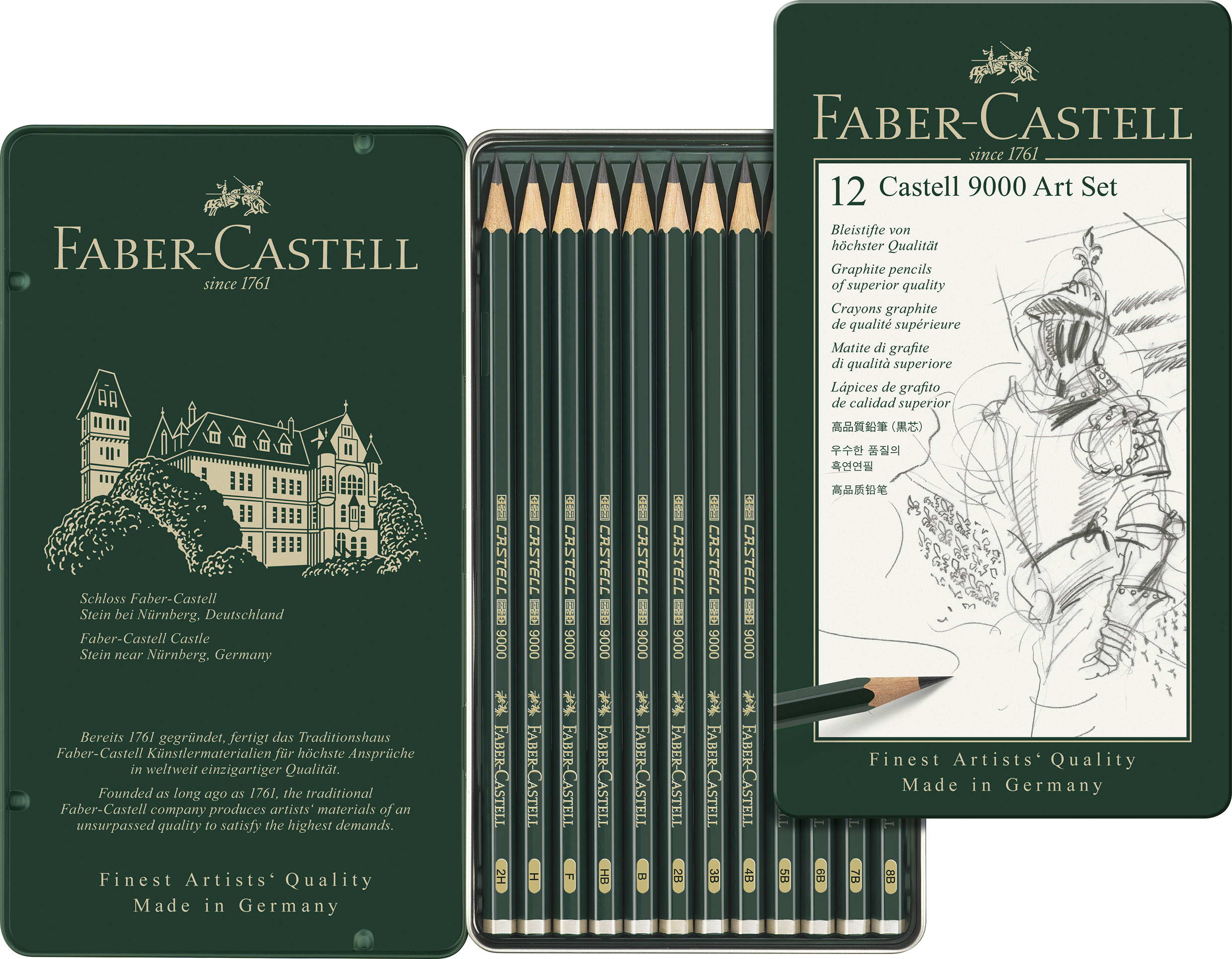 Blyertspennor Castell 9000 Set/8B-2H Faber-Castell