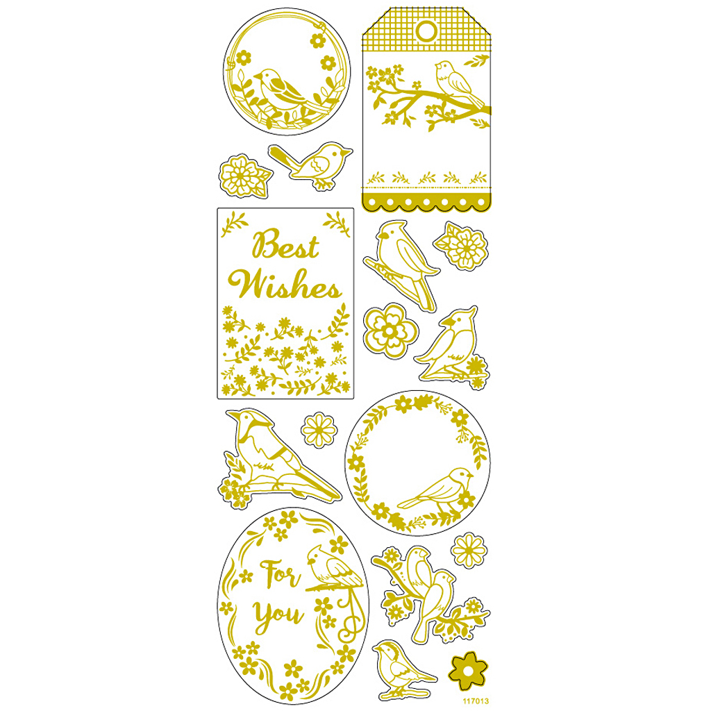 Stickers, fåglar, ark 10x24 cm, ca. 17 st., guld, 1 ark