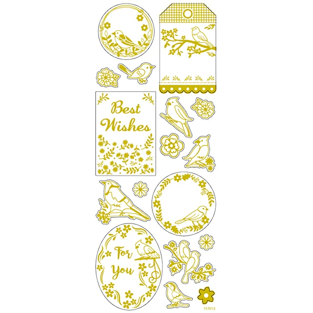 Stickers, fåglar, ark 10x24 cm, ca. 17 st., guld, 1 ark