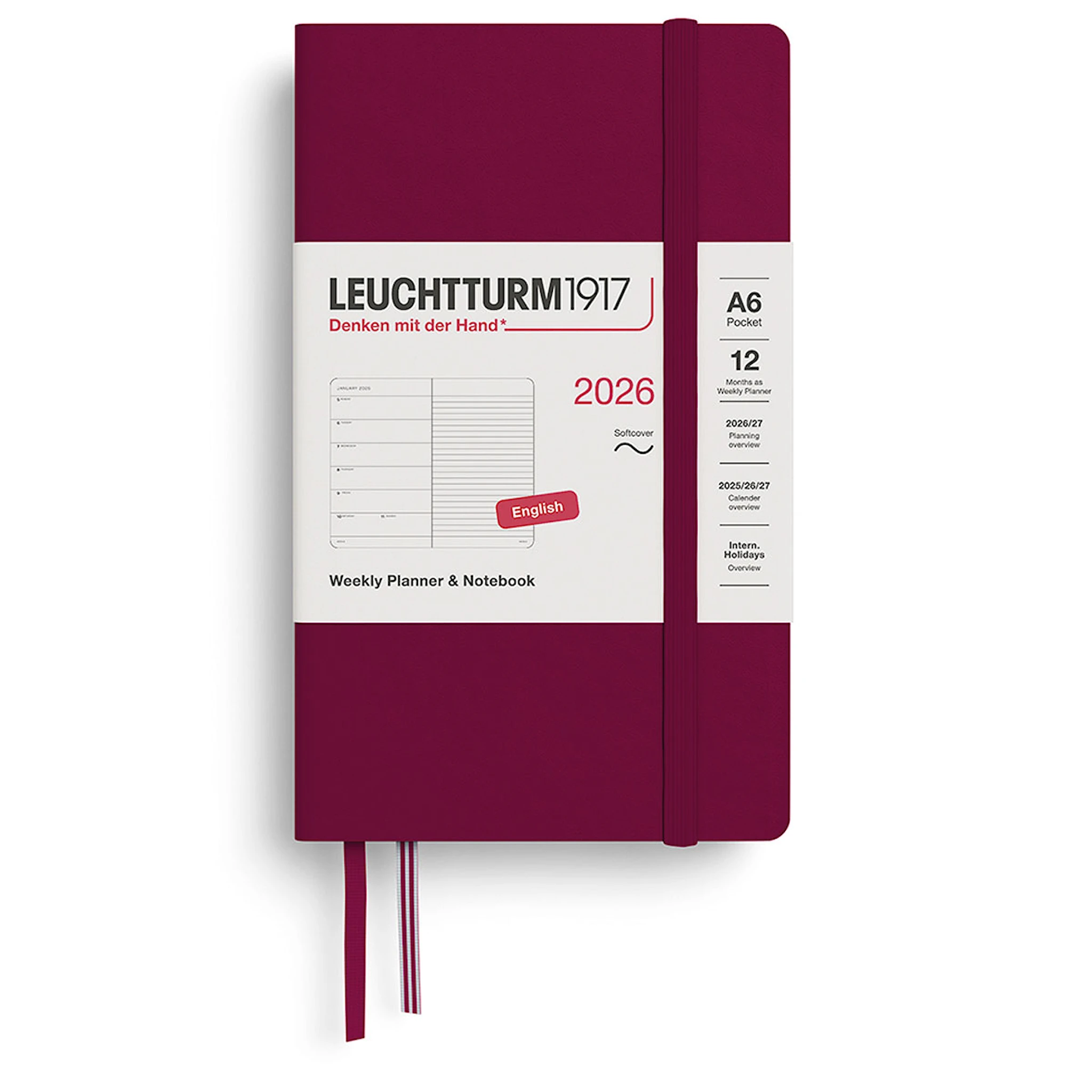 Tuotekuva ille Weekly Planner & Notebook 2026 A6 Soft Port Red Leuchtturm1917
