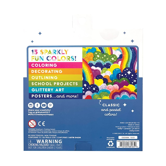 Produktbild 3 för Glitterpennor Regnbågsfärgade 15-pack Ooly