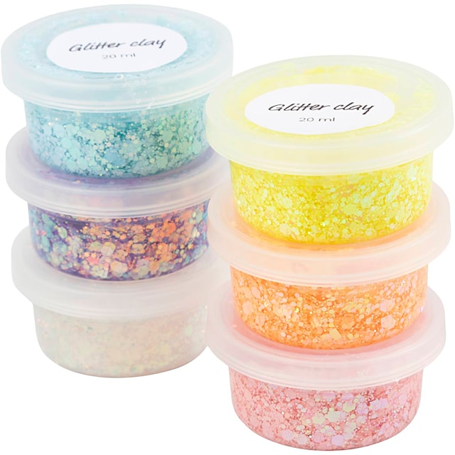 Produktbilde 1 for Glitter Clay, pastellfarger, 6x20 g/ 1 pk.