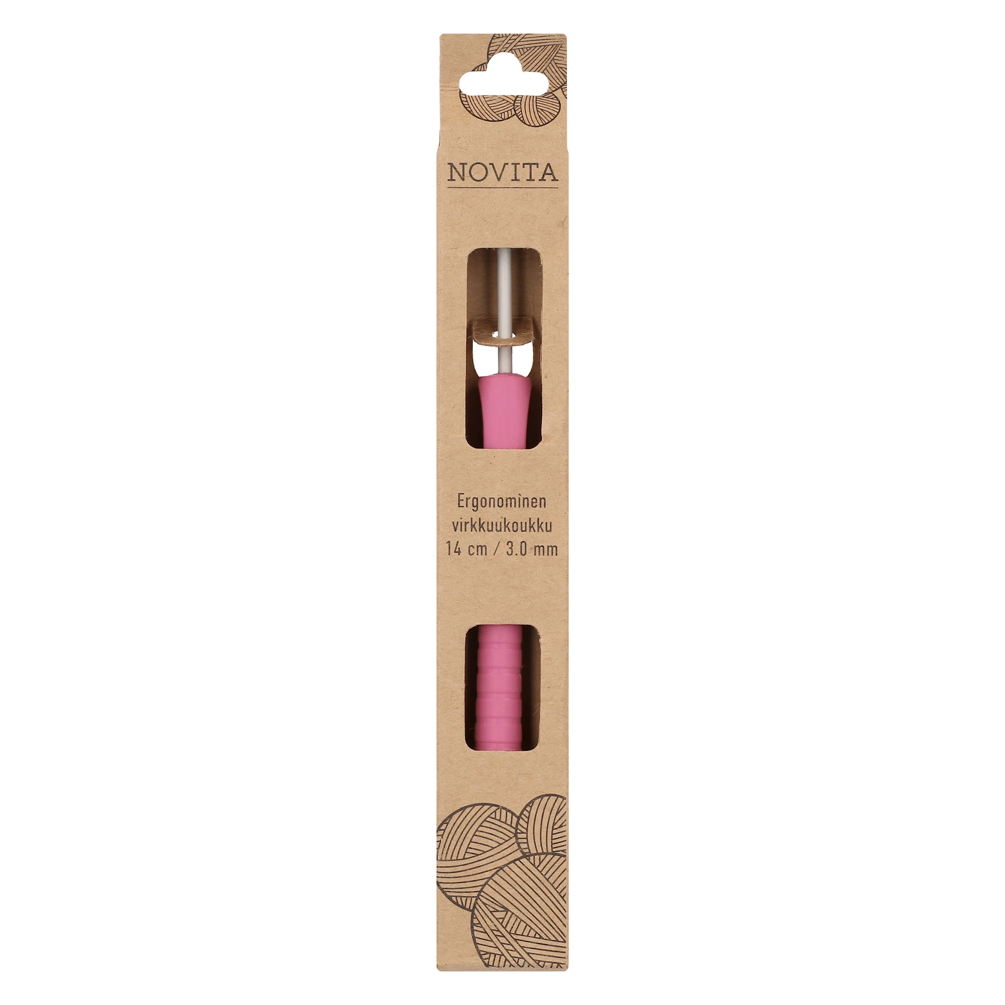 Produktbild för Ergonomisk Virknål 14 cm 3.00 mm rosa Novita