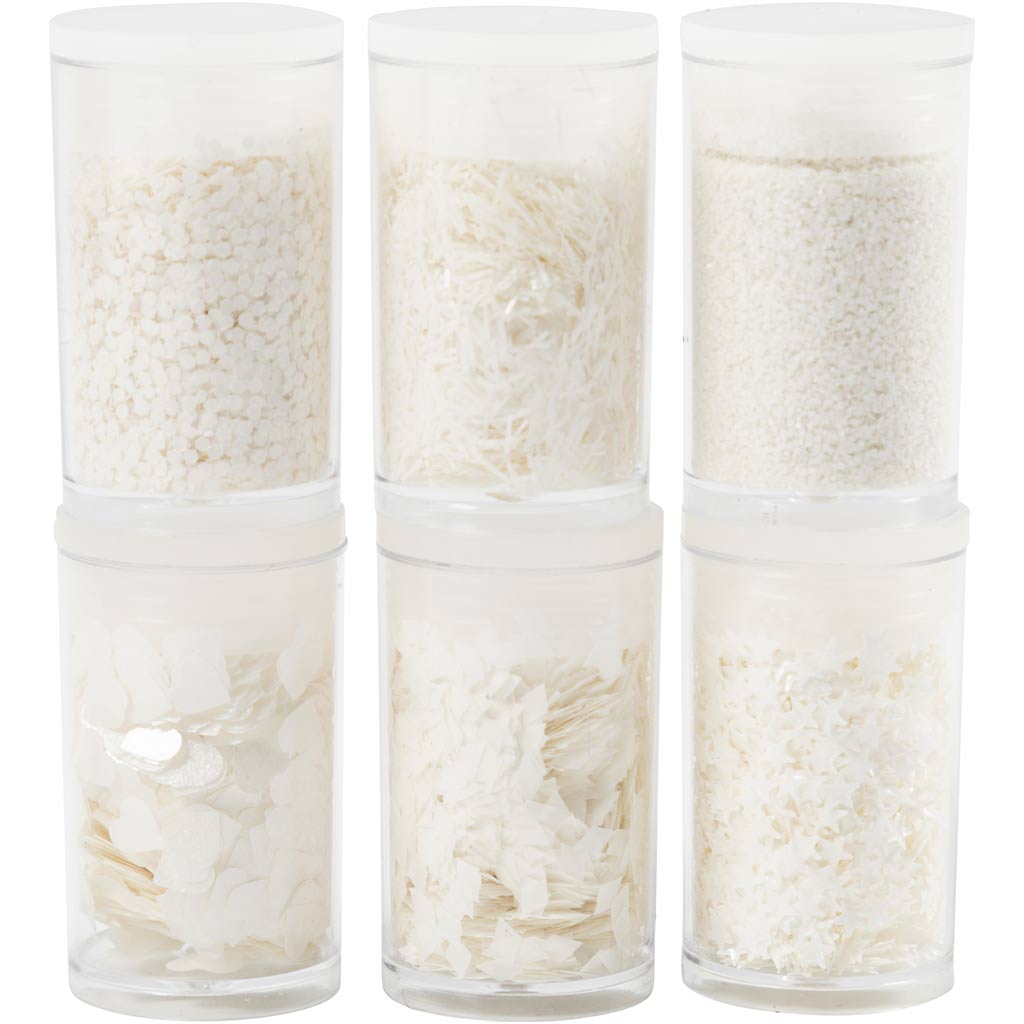 Glitter och Paljetter Vit Biologiskt nedbrytbart 7ml 6-pack