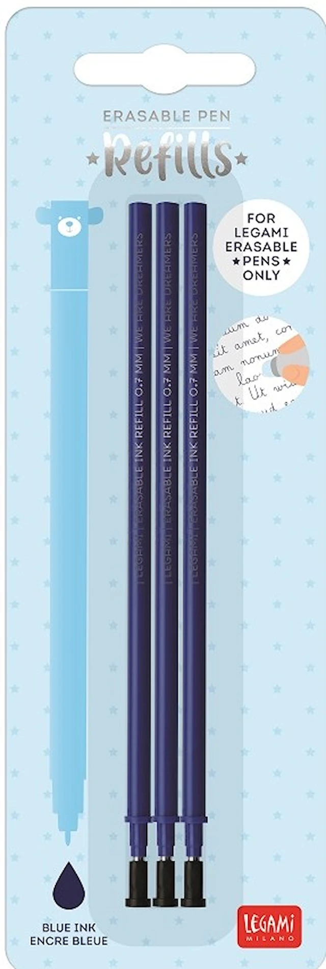 Täyttöpakkaus Erasable gel pen -kynille, 3 kpl, sininen