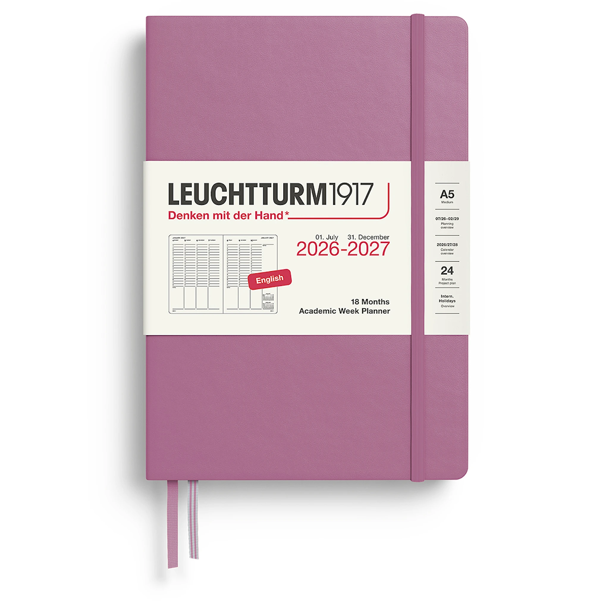 Tuotekuva ille Week Planner 18m 26-27 A5 Dusty Rose Leuchtturm1917