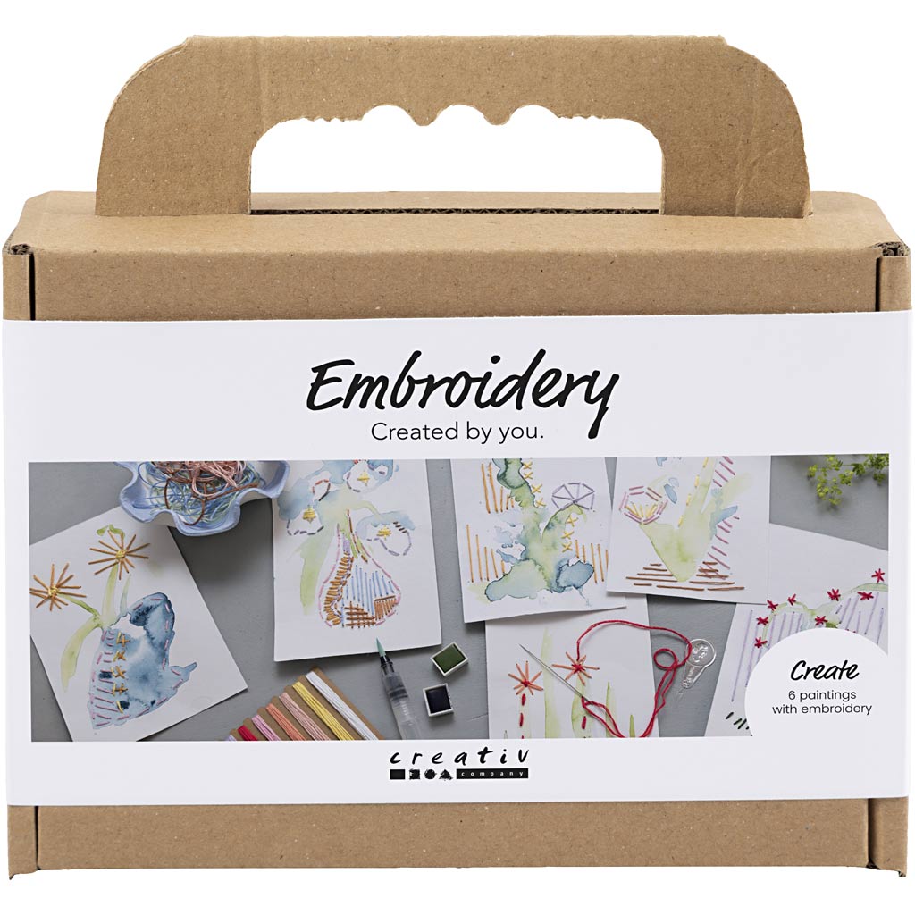 Mini DIY Kit Broderi, Målningar med broderier, mixade färger, 1 förp.