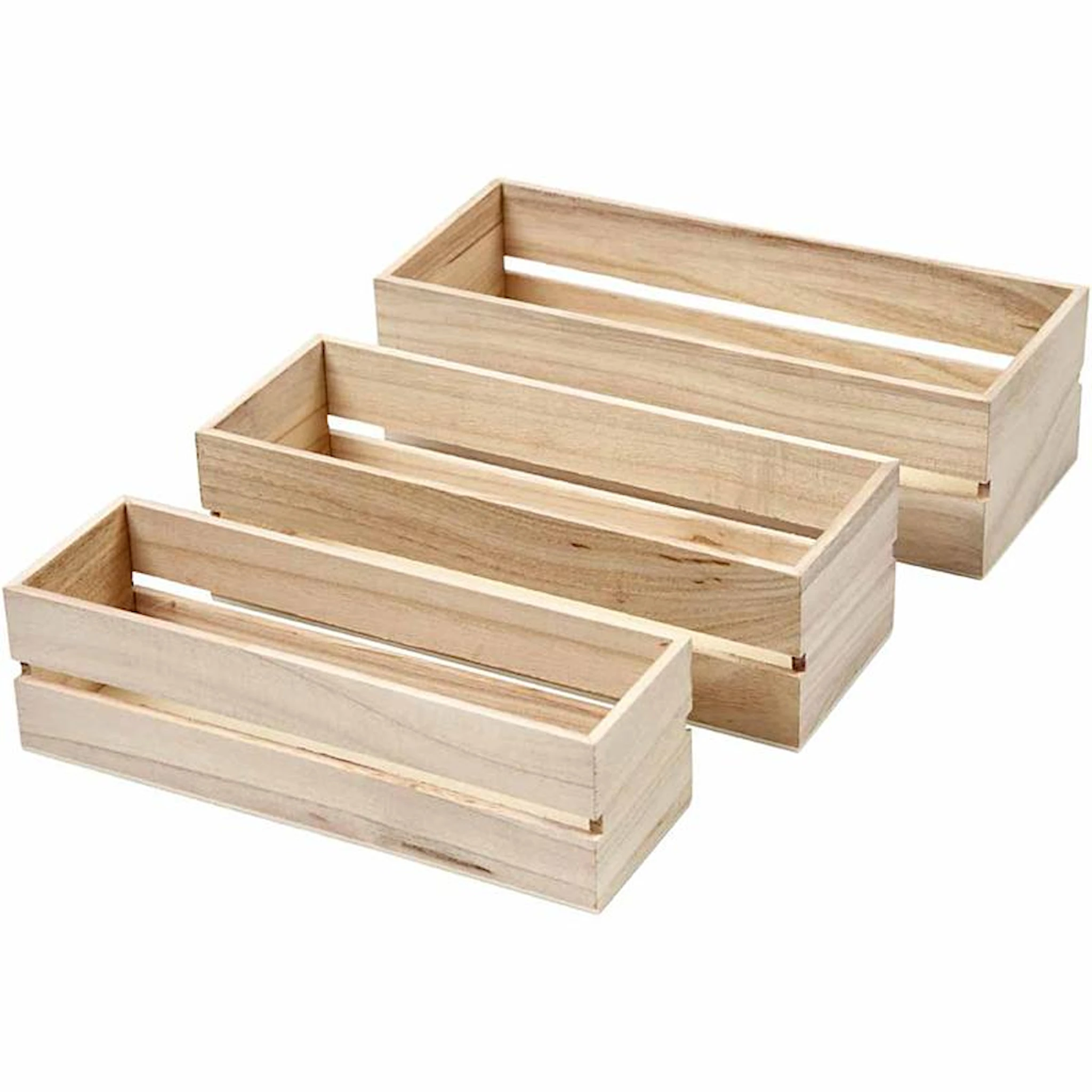 Tuotekuva ille Puulaatikkosarja, Kork. 6,5+7+7,5 cm, Pit. 22+23,5+25 cm, Lev: 7+8,5+10 cm, 3 kpl/ 1 set