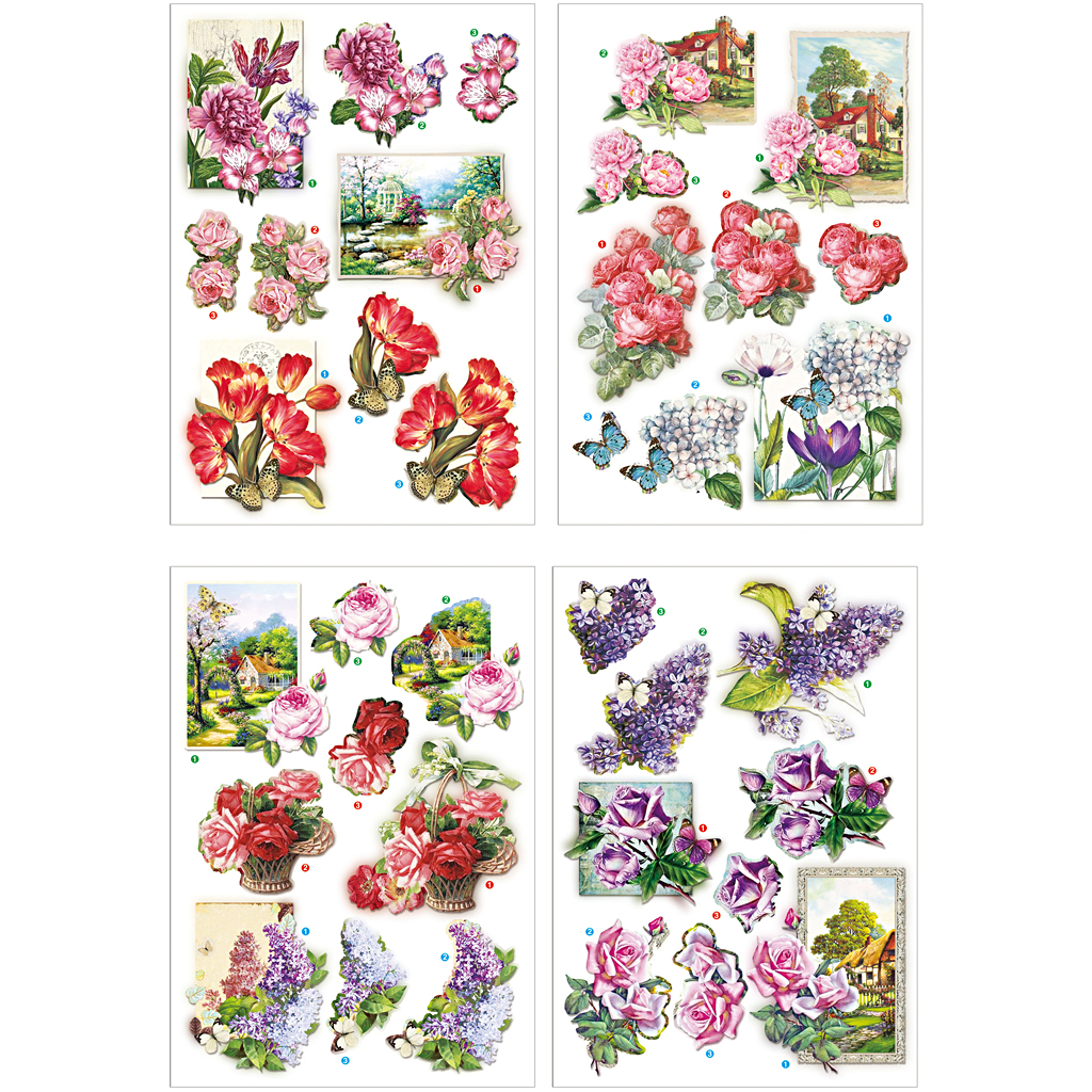 3D Motiv Blommor och fjärilar 21x30 cm 4 ark