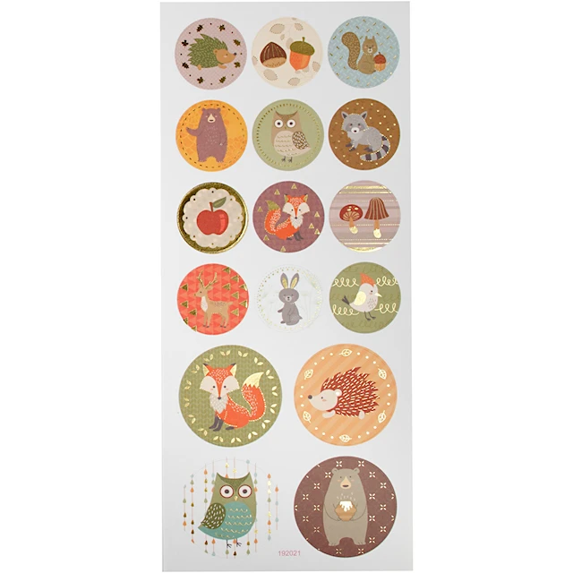 Stickers, skogsdjur, ark 10x23 cm, ca. 16 st., 1 ark