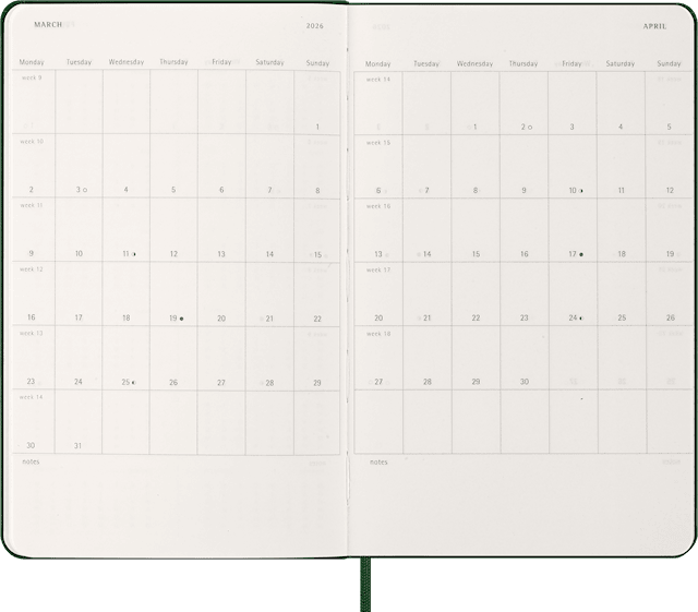 Tuotekuva 3 - Kalenteri 2026 Classic Hard 12M Daily Large Myrtle Green Moleskine