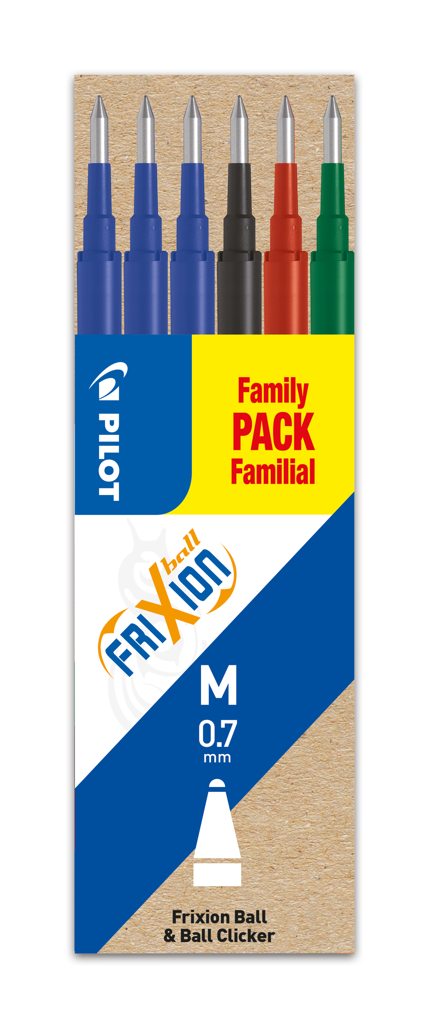 Refill Frixion 0,7 Bl&aring;/Svart/R&ouml;d/Gr&ouml;n 6-p, Pilot
