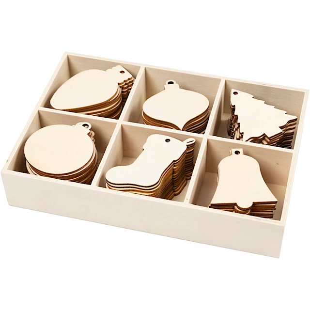 Juldekorationer i trä hängande 5,5-7 cm 90-pack