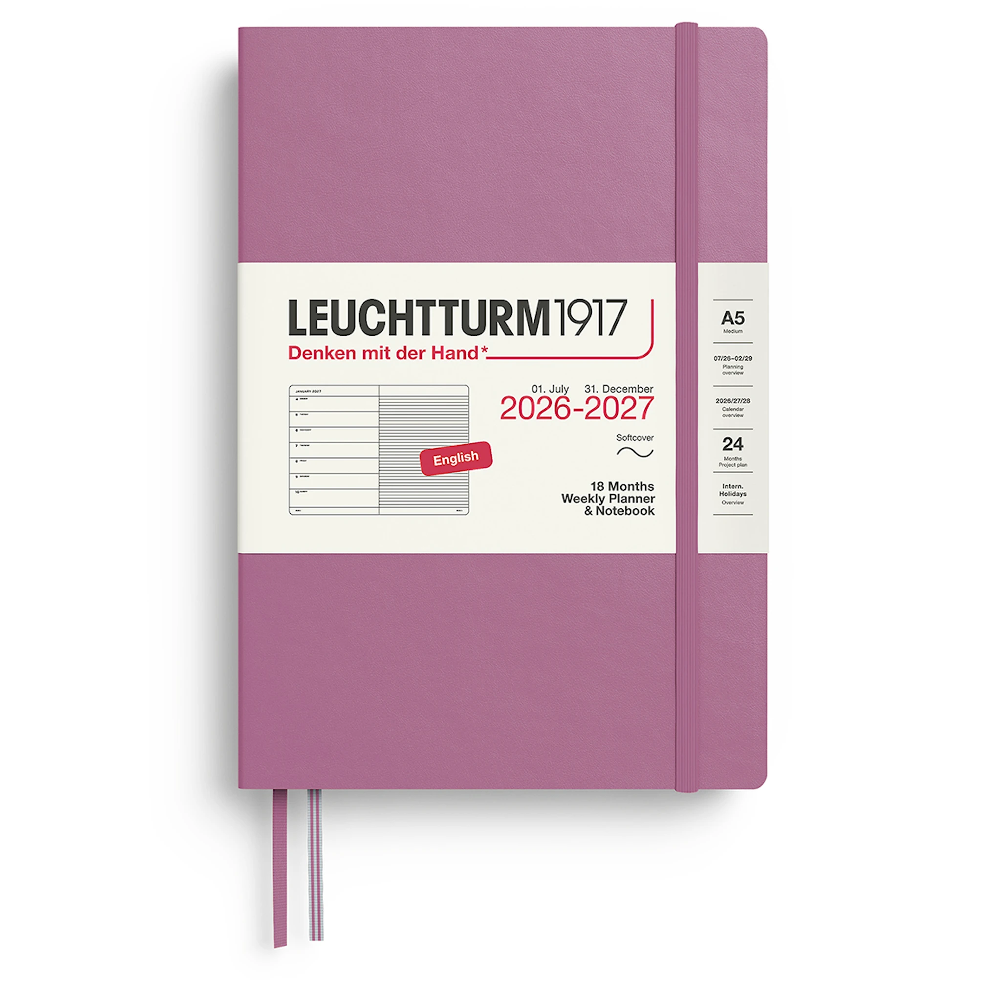 Tuotekuva ille Weekly Planner & Notebook 18m 26-27 A5 Soft Dusty Rose Leuchtturm1917