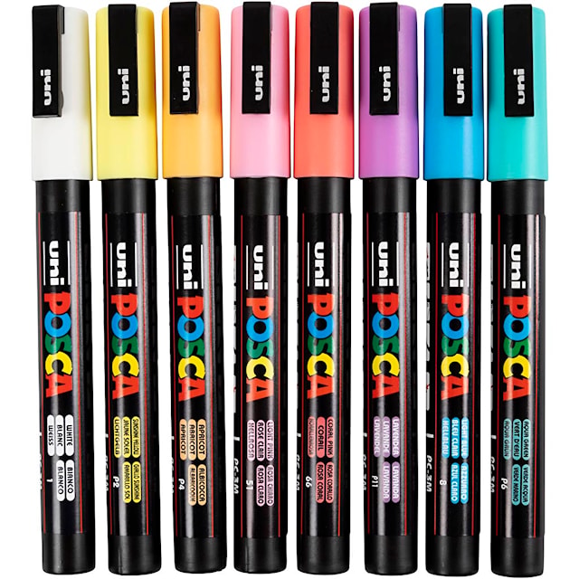 Tuotekuva 1 - Posca-tussisetti 8 Kpl Pehmeitä Värejä PC-3M-kärki 0,9–1,3 mm