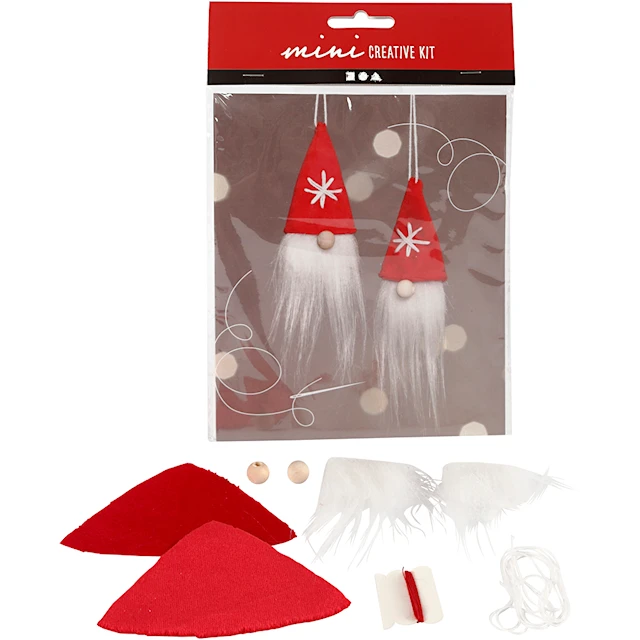 Mini DIY Kit, hängande tomtenissar, H: 11 cm, 1 förp.