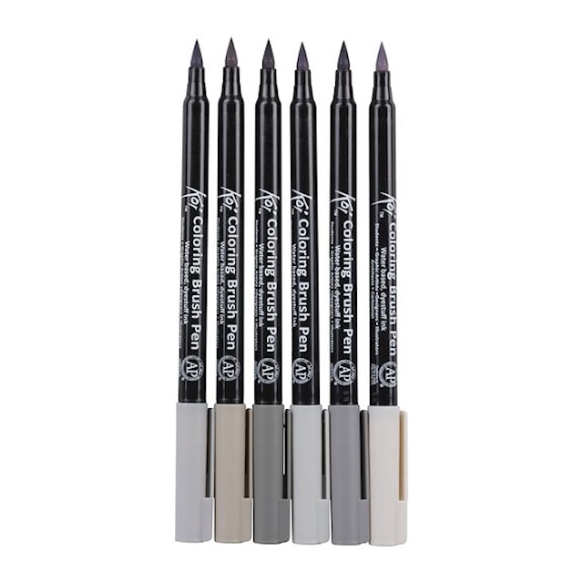 Produktbild 4 för Sakura Koi Coloring Brush Pen Greyscale 6-set