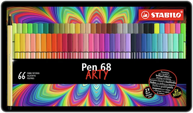Fiberpenna Pen 68 ARTY 66-kpl metallikotelossa Stabilo