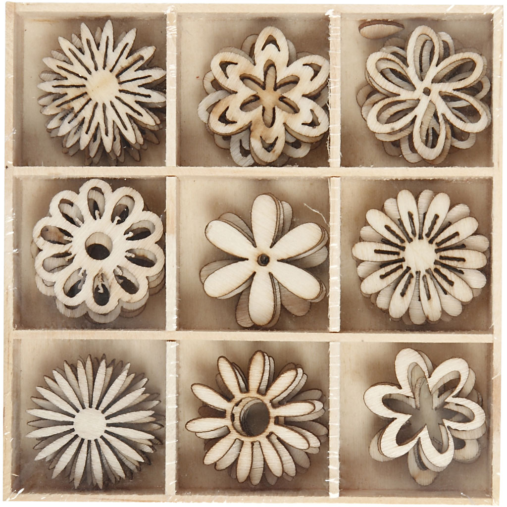Trädekorationer Blommor olika design 28 mm 45-pack