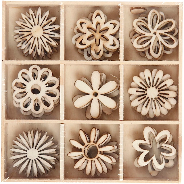 Trädekorationer Blommor olika design 28 mm 45-pack