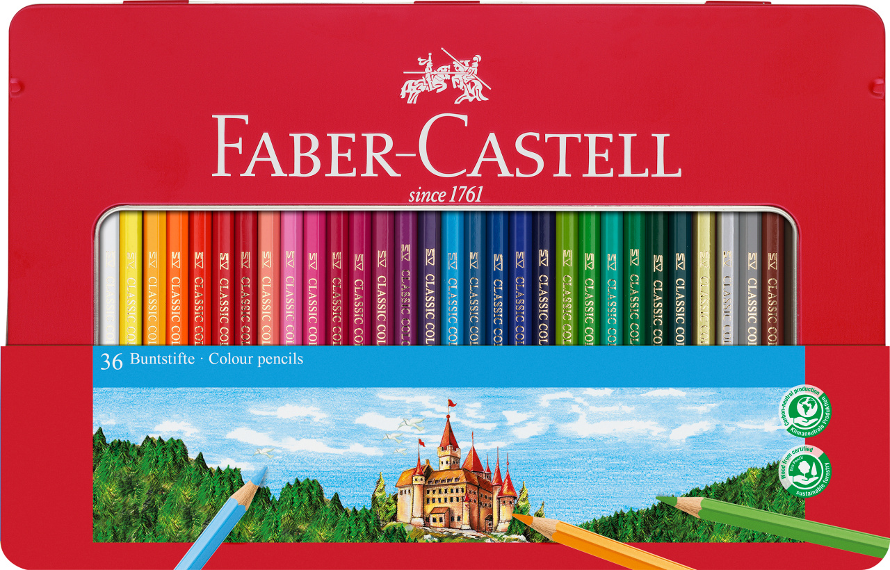 Färgpennor Castle i Metalletui 36 färger Faber-Castell