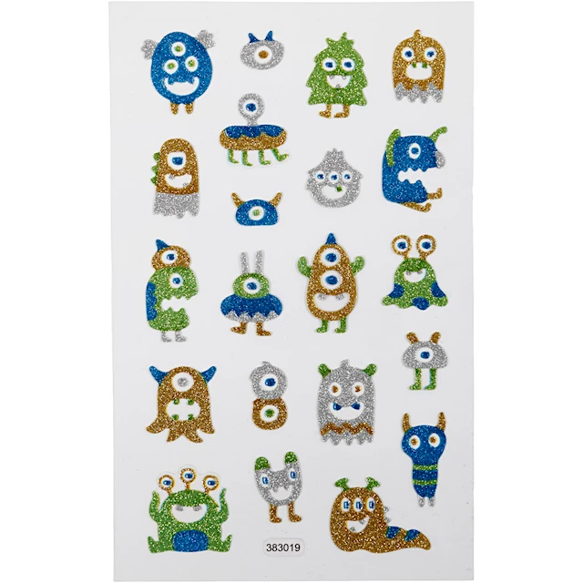 Glitterstickers Monster 10x16 cm, 1 ark