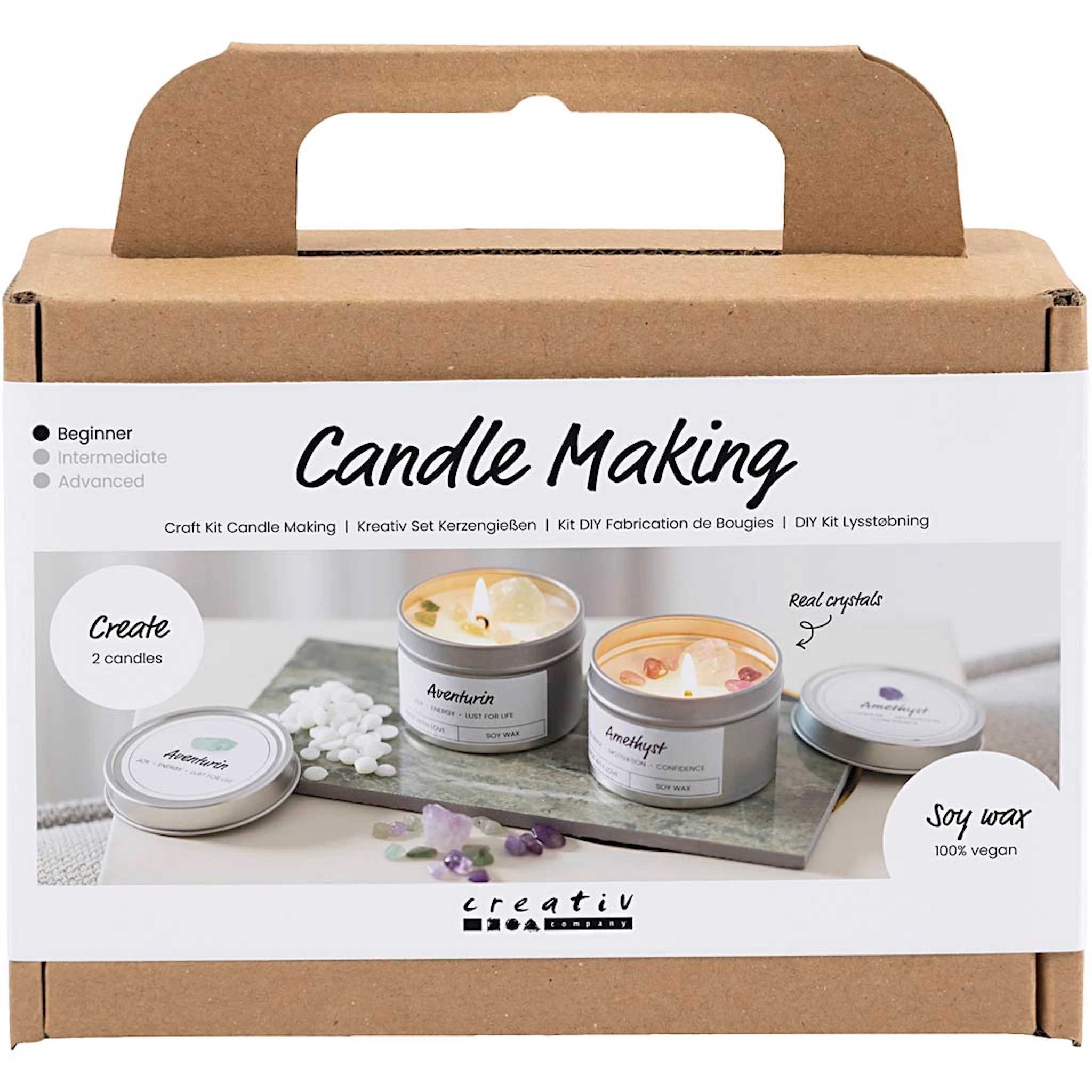 Produktbilde for Mini DIY Kit Lysstøping, Soyalys med aventurin og ametyst, creme, off white, 1 pk.