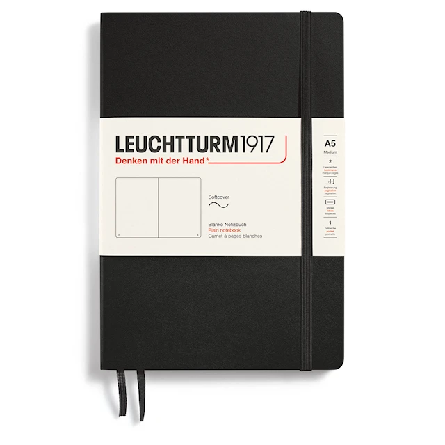 Muistikirja A5 Pehmeäkantinen Linjaton Musta Leuchtturm1917