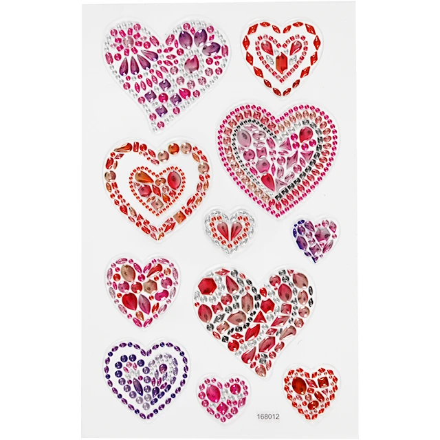 Diamond stickers, hjärtan, ark 10x16 cm, 1 ark