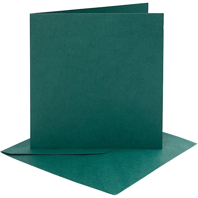 Tuotekuva 1 - Korttipohja-/kirjekuoripakkaus, kortin koko 15,2x15,2 cm, kirjekuoren koko 16x16 cm, 230 g, tummanvihreä, 4 set/ 1 pkt