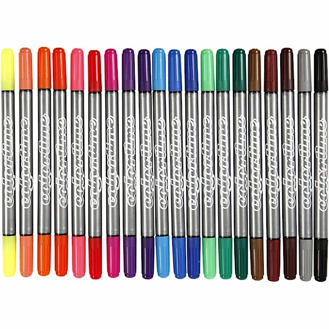 Tuschpennor Dubbelspets 20-pack Standardfärger