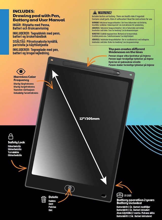 Produktbilde 3 for Kreativ LCD Tegnebrett 12" Multi Color, Beocreo